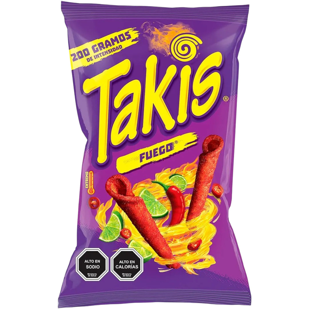 Takis Fuego Hot Chilli Pepper & Lime Rolled Tortilla Chips Share Bag (Mexican) - 7.05oz (200g)