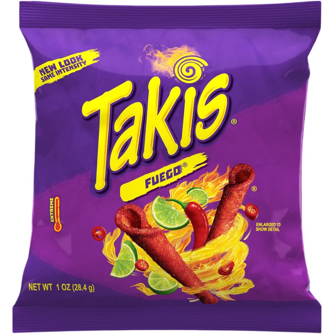 Takis Fuego Hot Chilli Pepper & Lime Rolled Tortilla Chips Snack Pack (USA Version) - 1oz (28.4g)