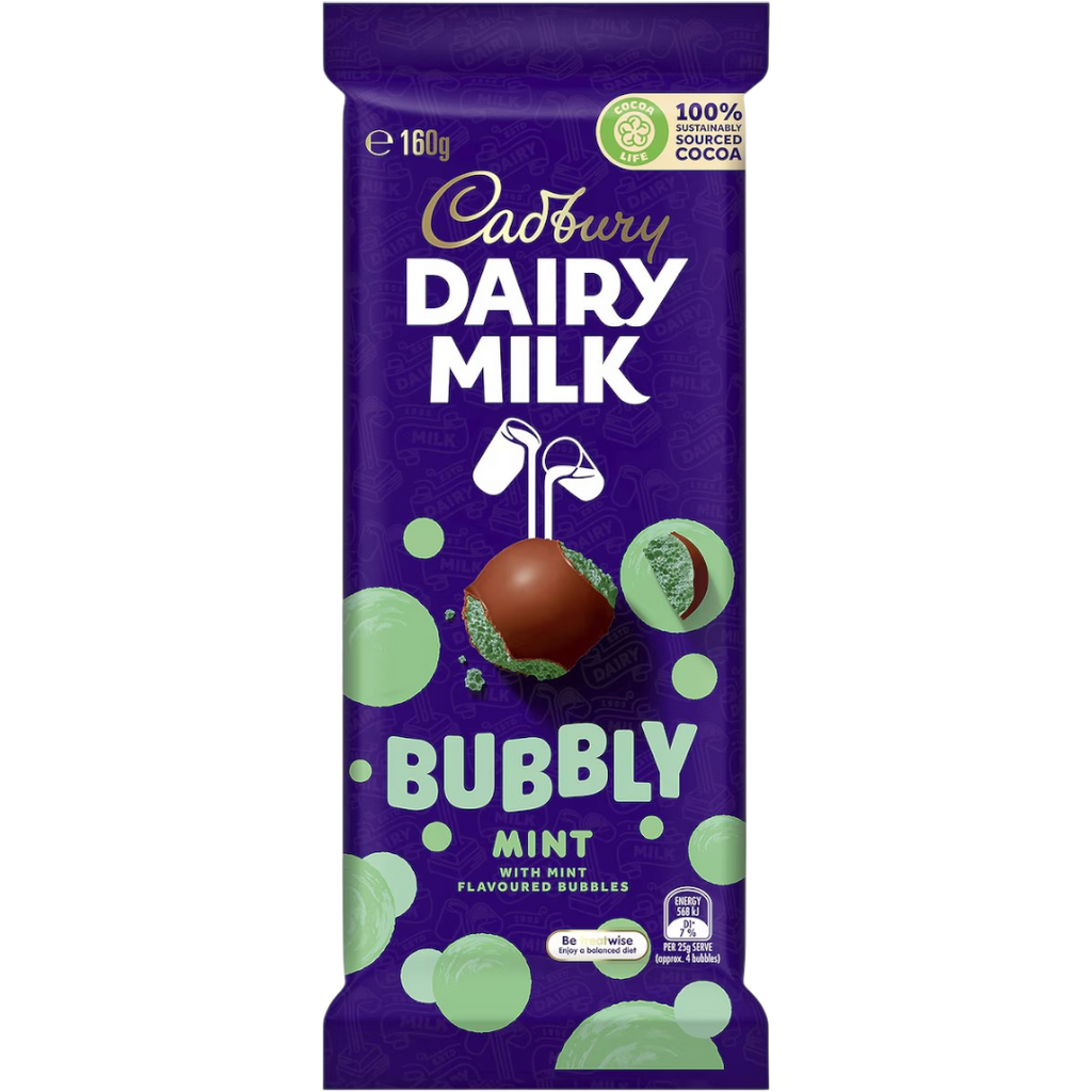 Cadbury Dairy Milk Bubbly Mint Milk Chocolate (Australia) - 5.6oz (160g)