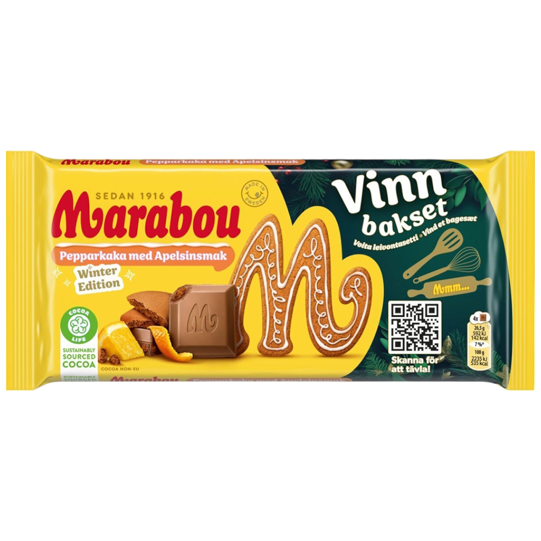 Marabou Gingerbread & Orange Chocolate Block (Sweden) - 6.52oz (185g)