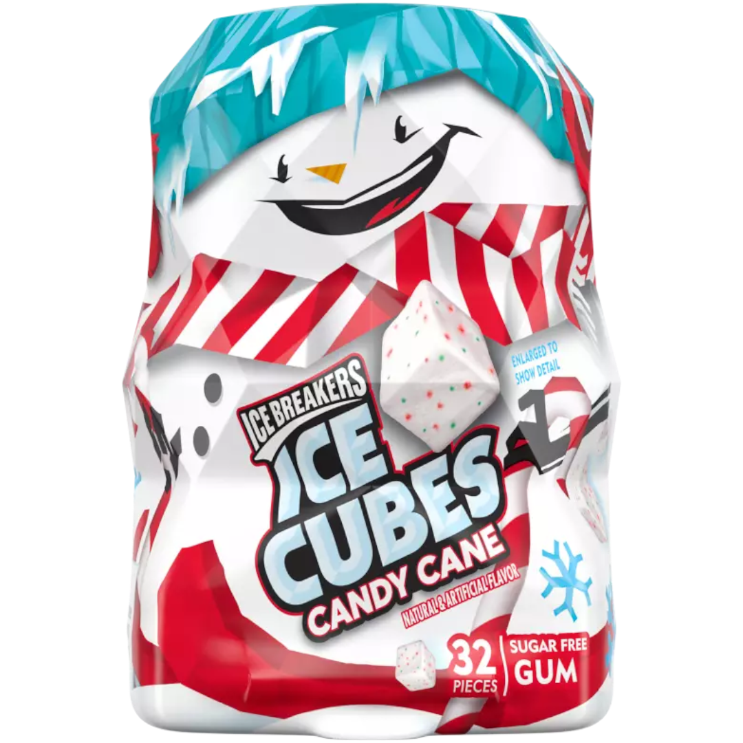 Ice Breakers Ice Cubes Candy Cane Snowman Sugar Free Gum (Christmas Limited Edition)  - 2.6oz (73g)