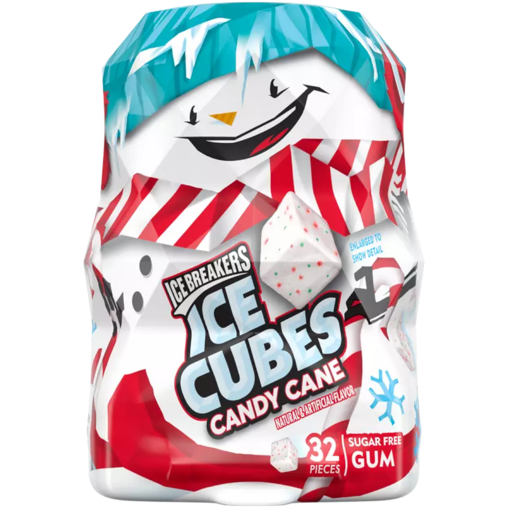 Ice Breakers Ice Cubes Candy Cane Snowman Sugar Free Gum (Christmas Limited Edition)  - 2.6oz (73g)