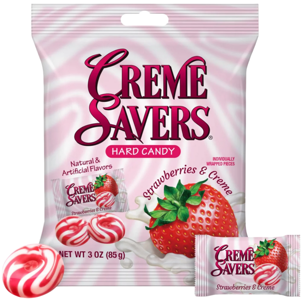 Creme Savers Strawberries & Creme Hard Candy Peg Bag - 3oz (85g)