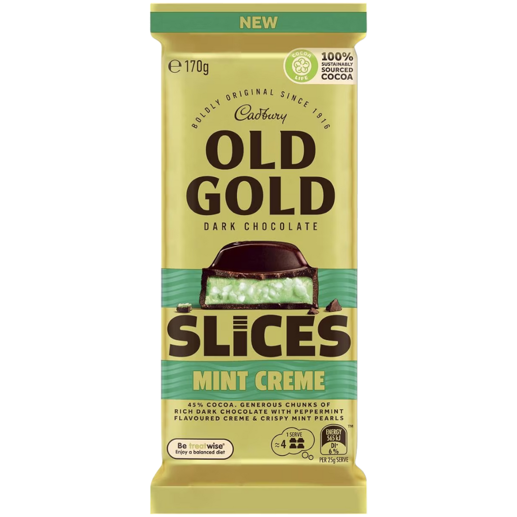 Cadbury Old Gold Slices Mint Creme Chocolate Block (Australia) - 6oz (170g) BB 27TH FEB 24