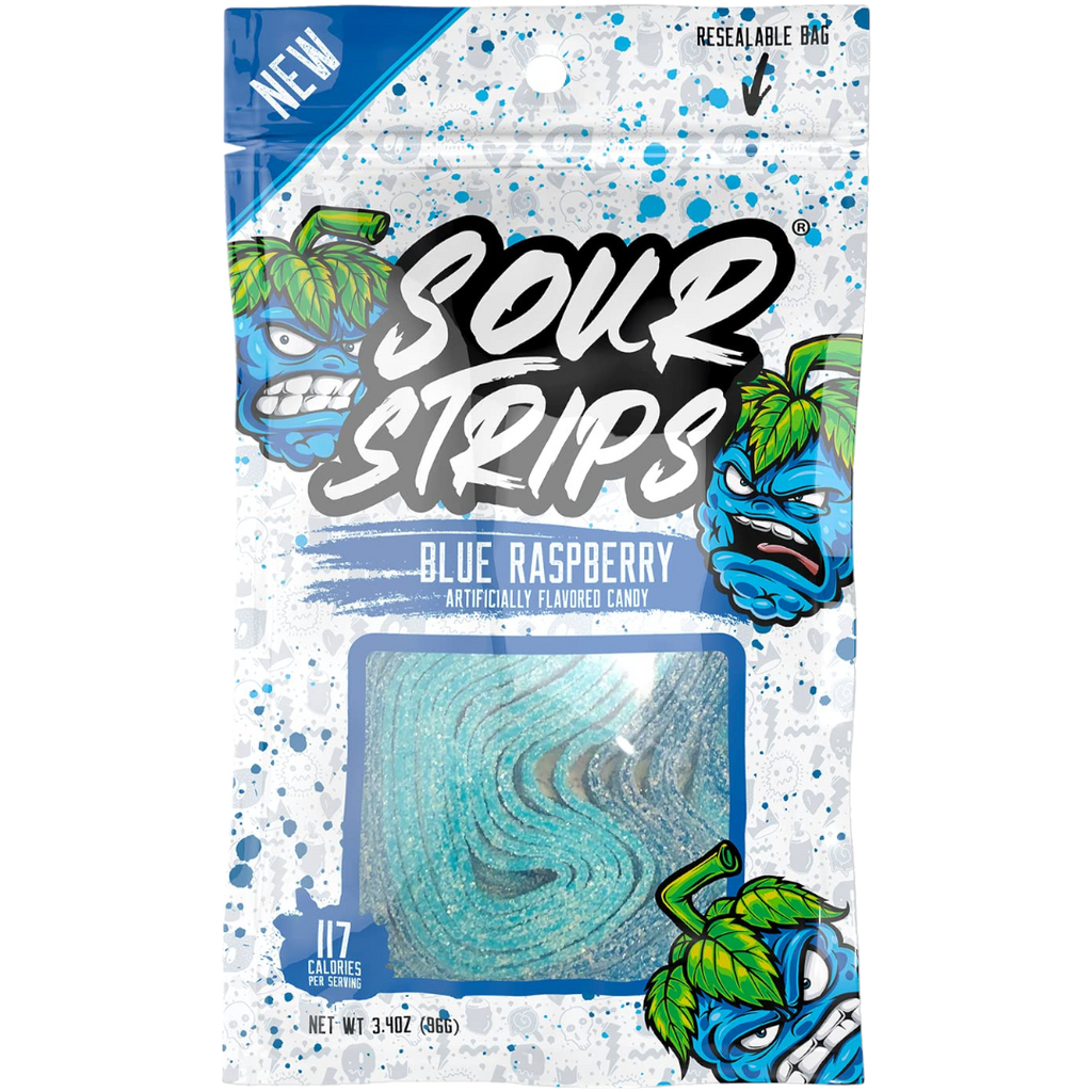 Sour Strips Blue Raspberry Peg Bag - 3.4oz (96g) | Poppin Candy