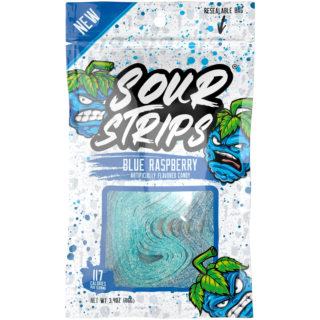 Sour Strips Blue Raspberry Peg Bag - 3.4oz (96g) | Poppin Candy