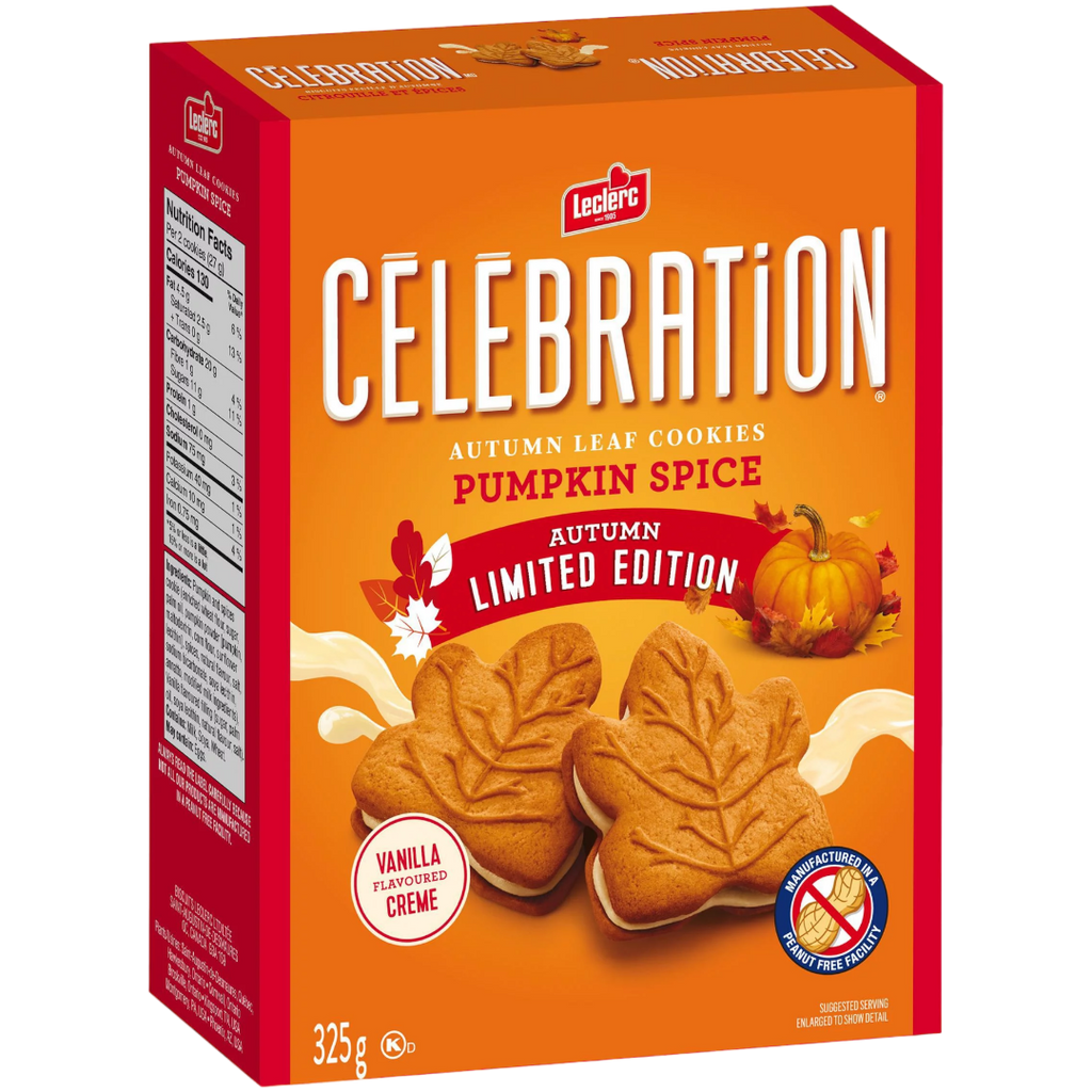 Leclerc Celebration Pumpkin Spice Flavoured Autumn Leaf Creme Cookies Limited Edition (Canada) - 11.5oz (325g)