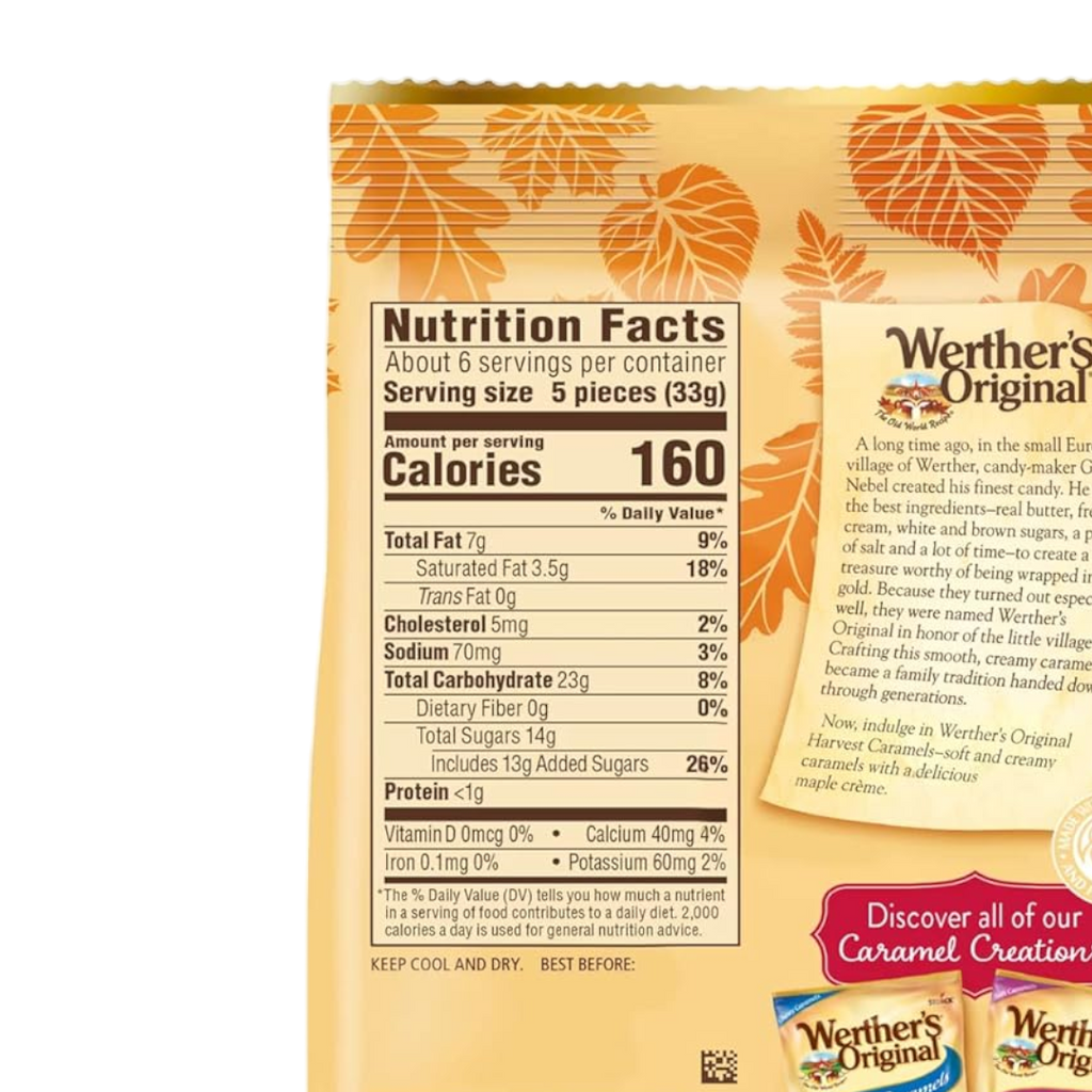 Werther's Original Harvest Soft Caramels Maple Crème Flavour (Fall Limited Edition) - 2.22oz (63g)