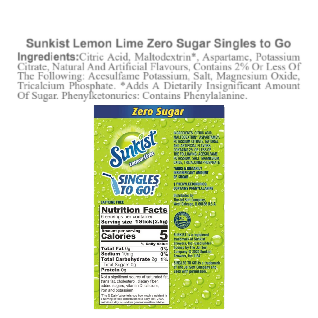 Sunkist Lemon Lime Zero Sugar Singles to Go Drink Mix - 6 Pack (0.53oz (15g))
