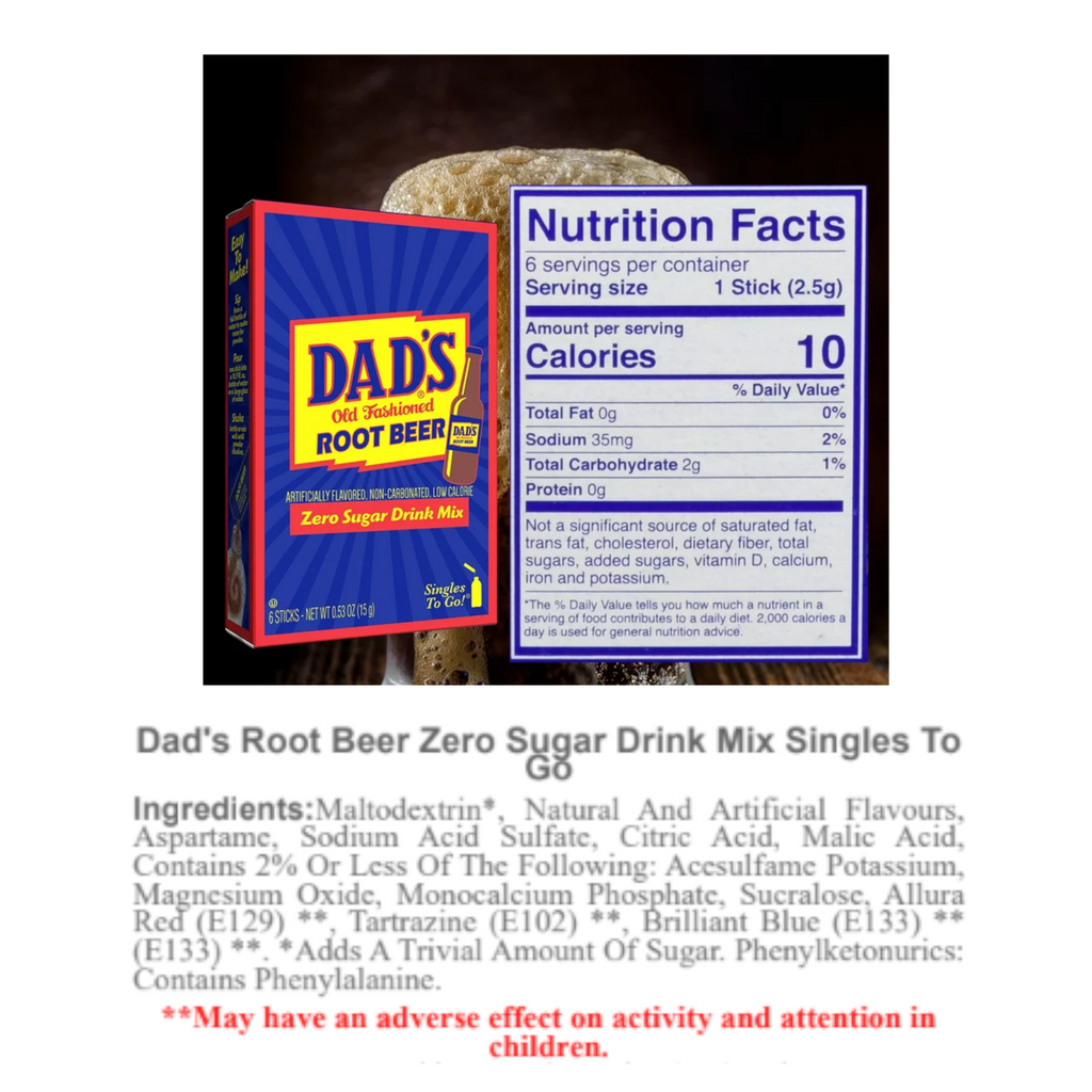 Dad's Old Fashioned Root Beer Zero Sugar Drink Mix Singles To Go - 6 Pack (0.53oz (15g))