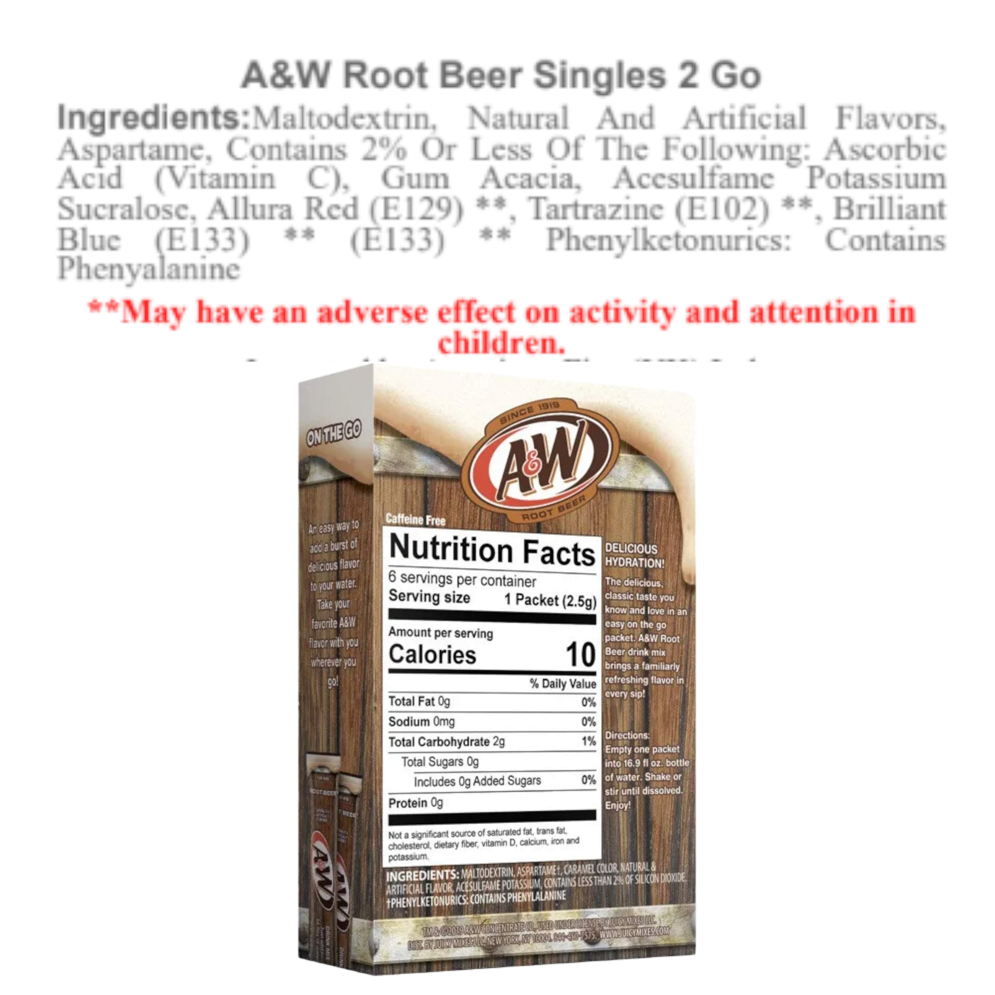 A&W Root Beer Singles To Go Sugar Free Drink Mix - 6 Pack (0.53oz (15g))