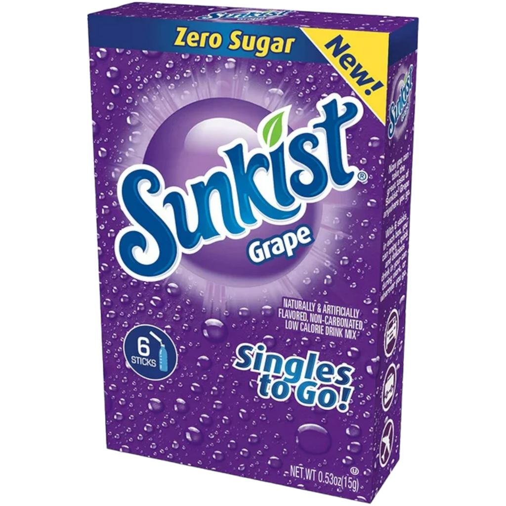 Sunkist Grape Zero Sugar Singles to Go Drink Mix 6 Pack - 0.53oz (15g)