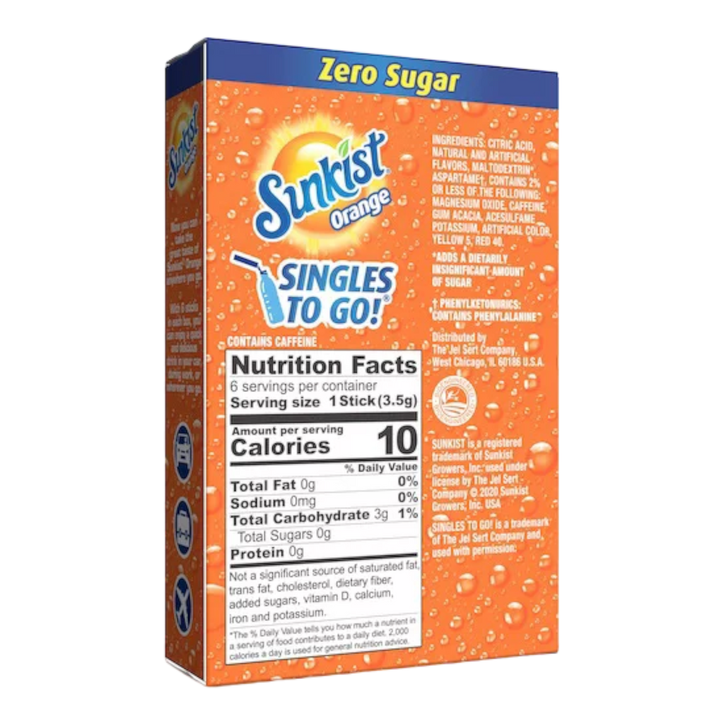 Sunkist Orange Zero Sugar Singles to Go Drink Mix 6 Pack - 0.74oz (21g)