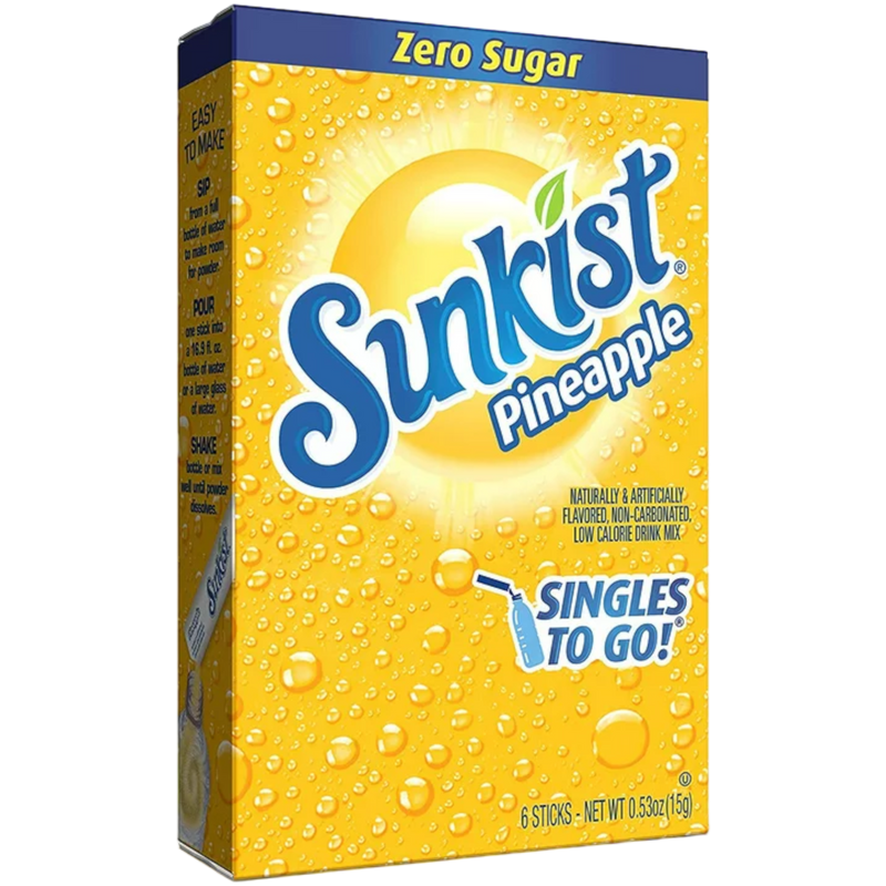 Sunkist Pineapple Zero Sugar Singles to Go Drink Mix 6 Pack - 0.53oz (15g)