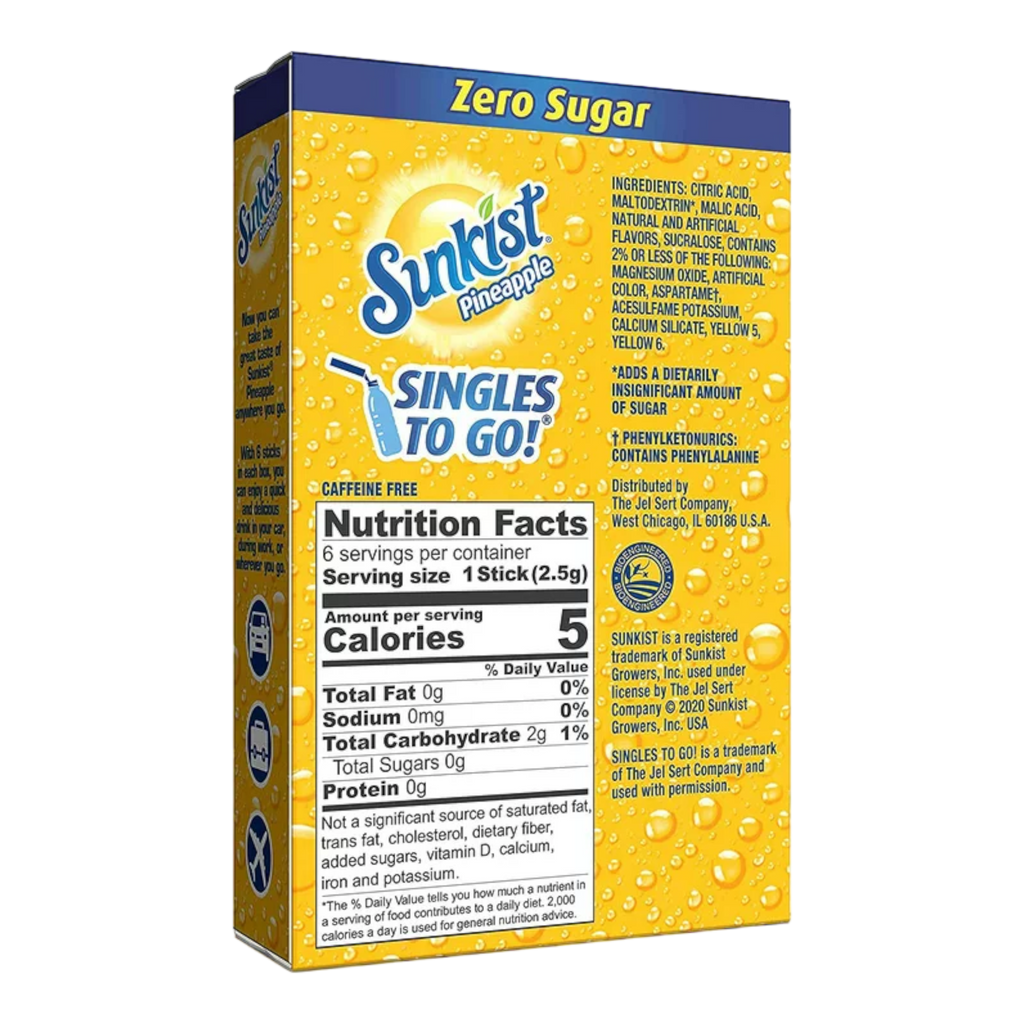 Sunkist Pineapple Zero Sugar Singles to Go Drink Mix 6 Pack - 0.53oz (15g)