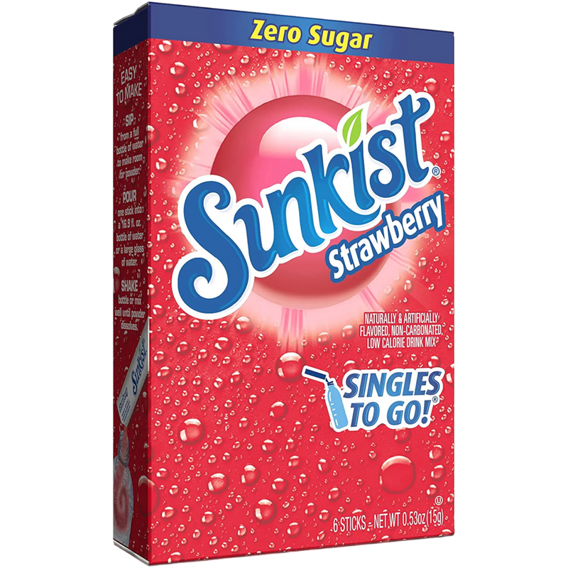 Sunkist Strawberry Zero Sugar Singles to Go Drink Mix 6 Pack - 0.53oz (15g)