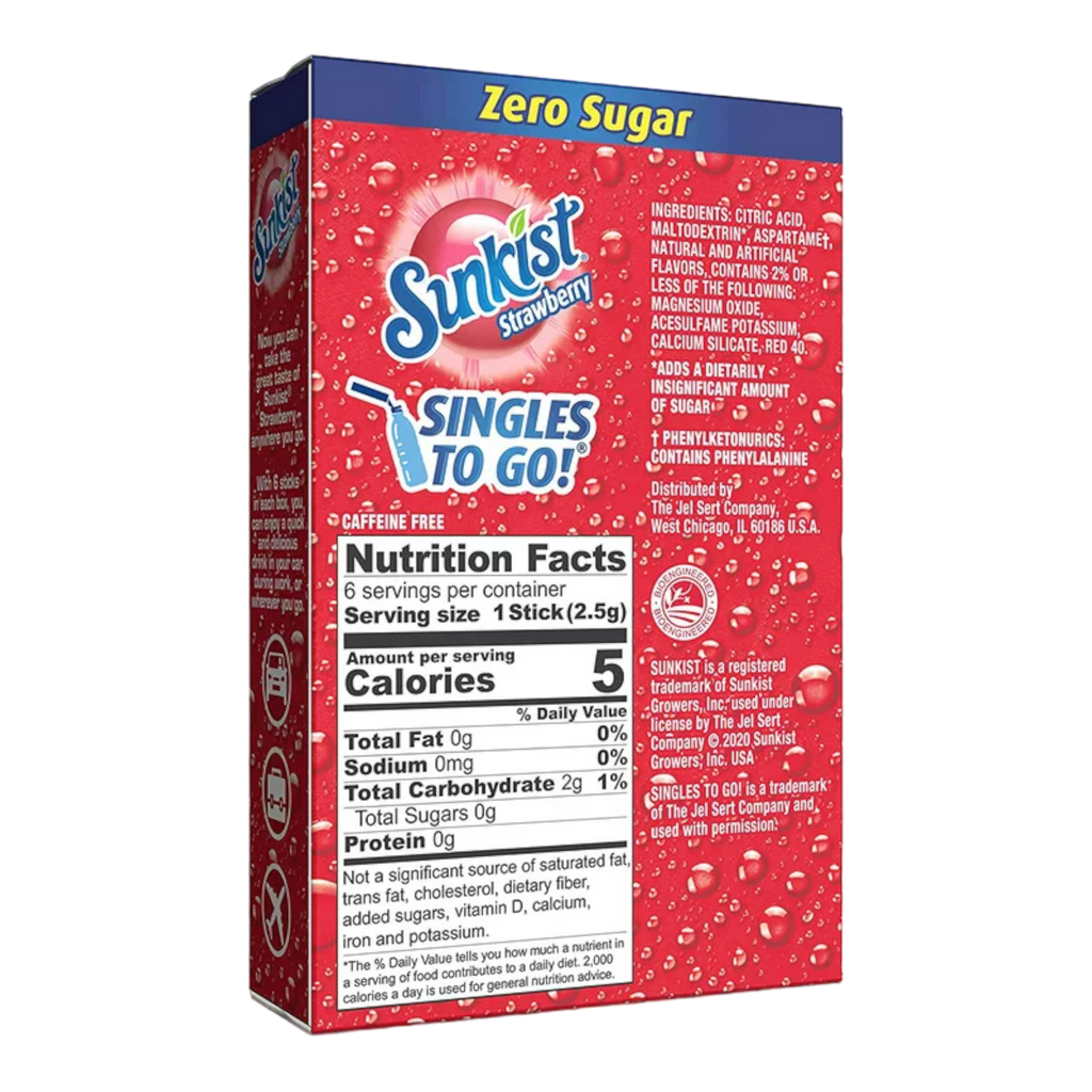 Sunkist Strawberry Zero Sugar Singles to Go Drink Mix 6 Pack - 0.53oz (15g)