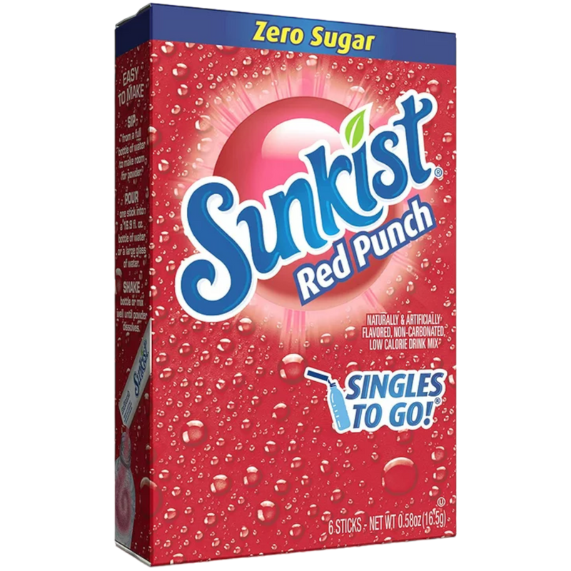 Sunkist Red Punch Zero Sugar Singles to Go Drink Mix 6 Pack - 0.58oz (16.5g)