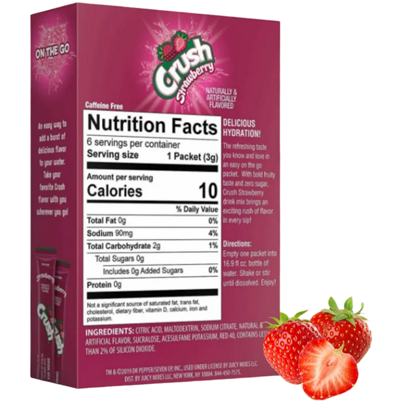 Crush Strawberry Zero Sugar Singles to Go Drink Mix 6 Pack - 0.63oz (18g)