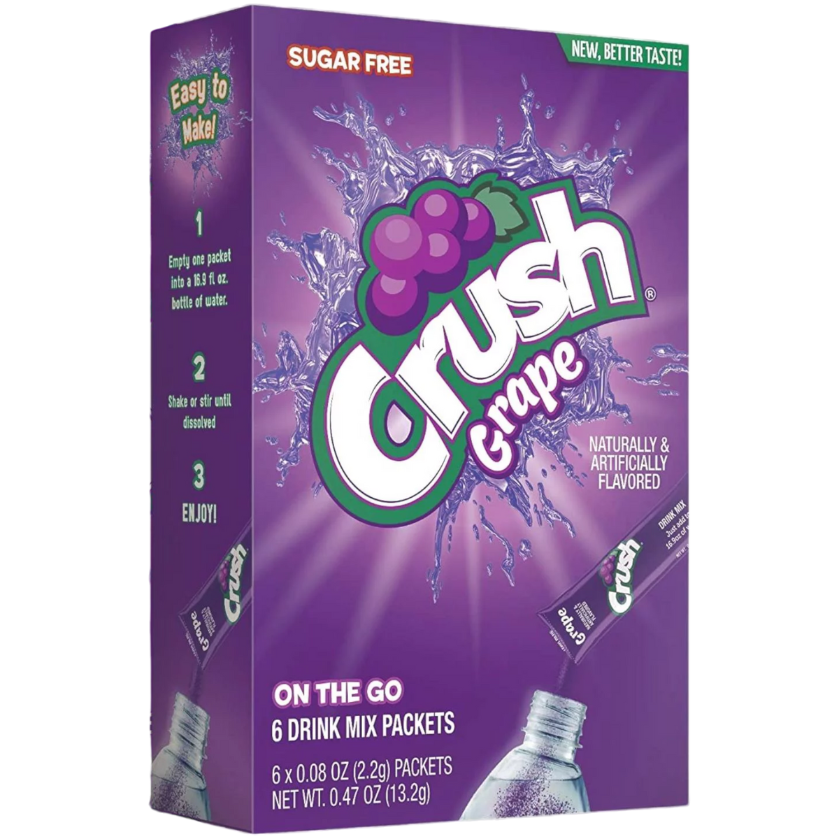 Crush Grape Zero Sugar Singles to Go Drink Mix 6 Pack 0.47oz (13.2g) Poppin Candy