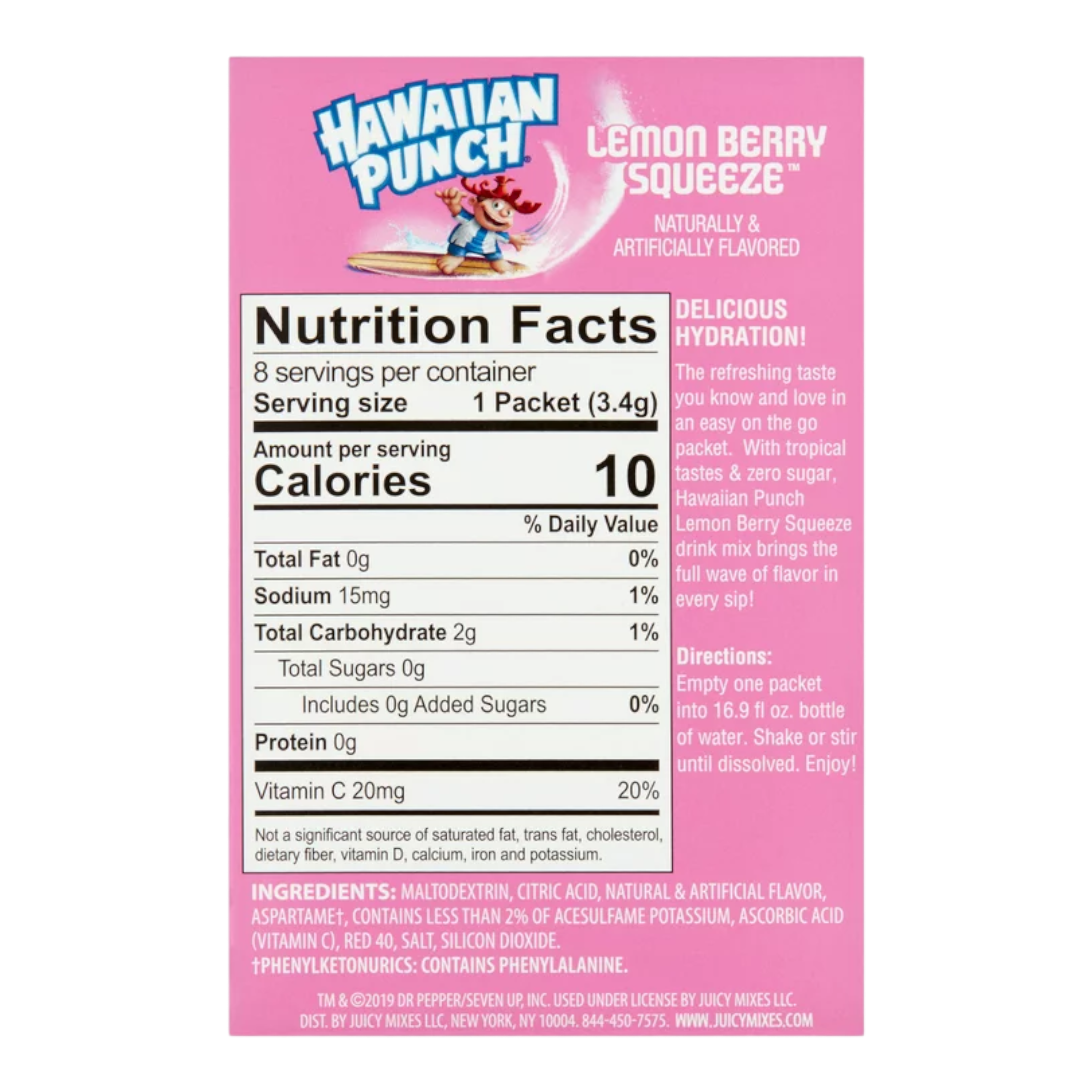 Hawaiian Punch Lemon Berry Squeeze Zero Sugar Singles to Go Drink Mix 8 Pack - 0.95oz (26.9g)