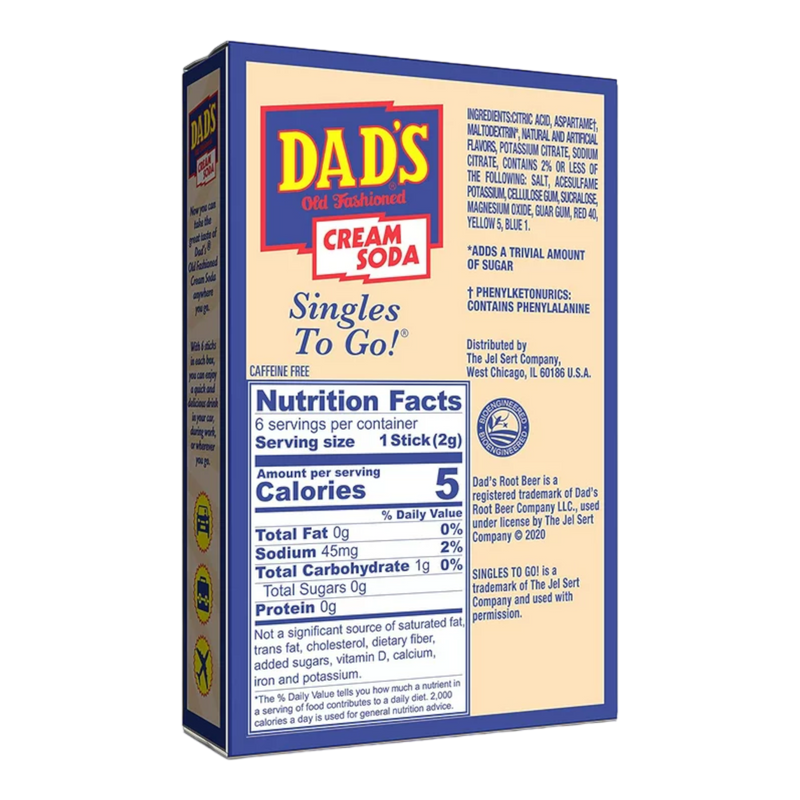 Dad's Old Fashioned Cream Soda Zero Sugar Drink Mix Singles To Go - 6 Pack (0.47oz (13.2g))