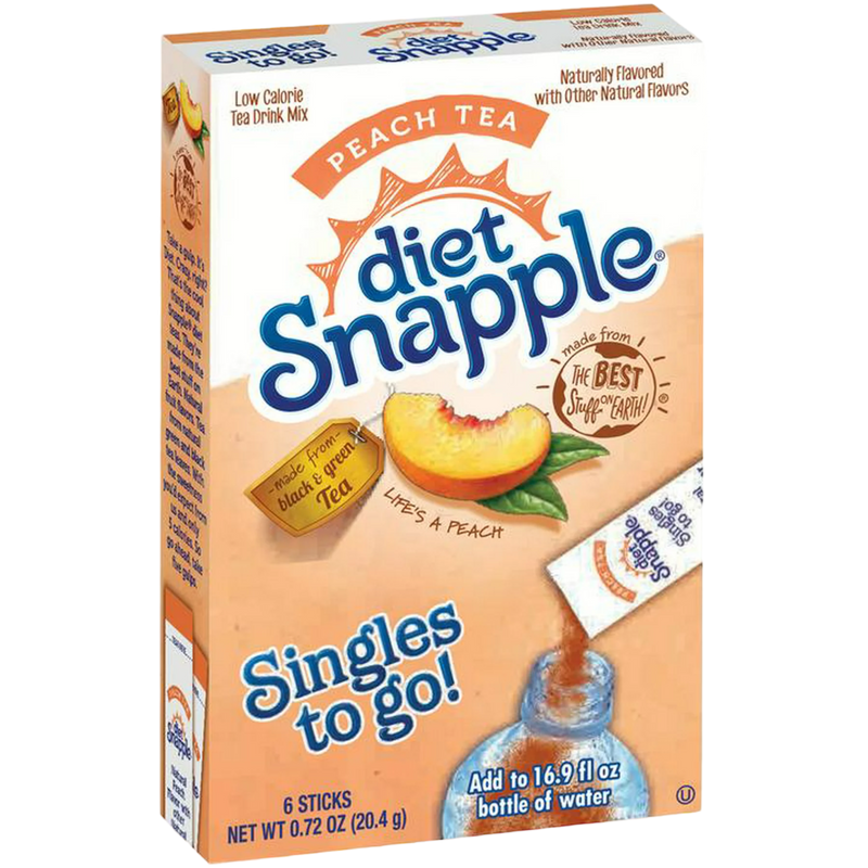 Diet Snapple Peach Tea Zero Sugar Singles to Go Drink Mix 6 Pack - 0.72oz (20.4g)