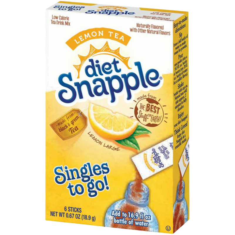 Diet Snapple Lemon Tea Zero Sugar Singles to Go Drink Mix 6 Pack - 0.67oz (18.9g)