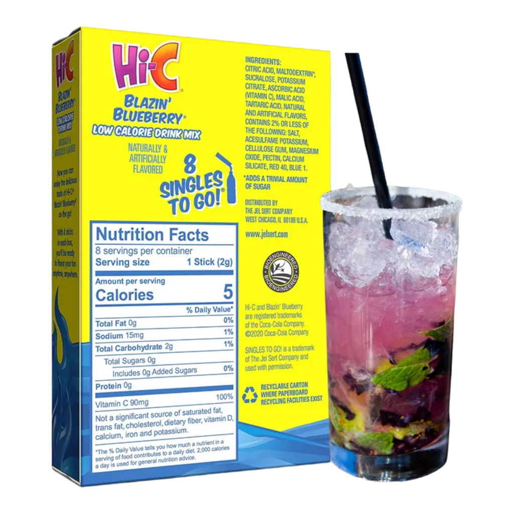 Hi-C Blazin' Blueberry Zero Sugar Singles To Go Drink Mix 8 Pack - 0.61oz (17.2g)