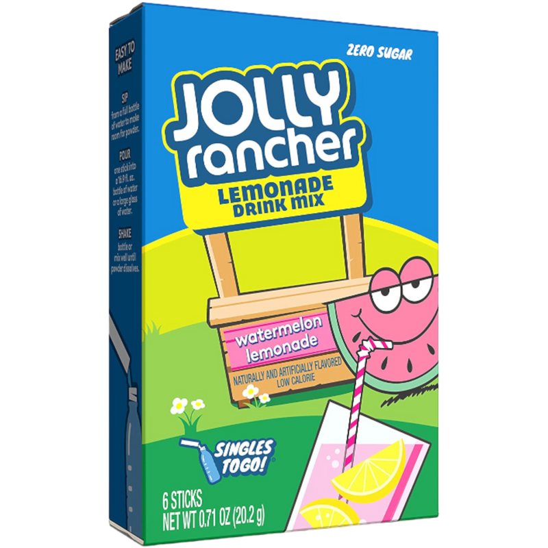 Jolly Rancher Watermelon Lemonade Drink Mix Zero Sugar Singles to Go 6 Pack - 0.71oz (20.2g)