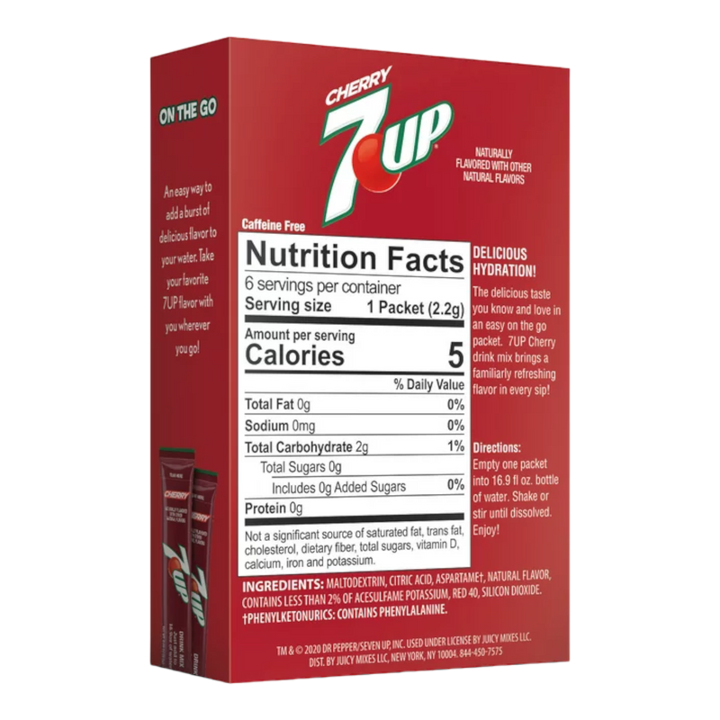 7UP Cherry Singles To Go Zero Sugar Drink Mix 6 Pack - 0.42oz (12g)