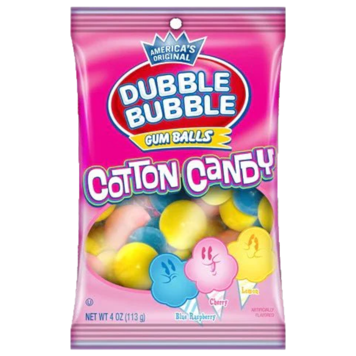 Dubble Bubble Gum Balls Cotton Candy Peg Bag 4oz (113g) Poppin Candy