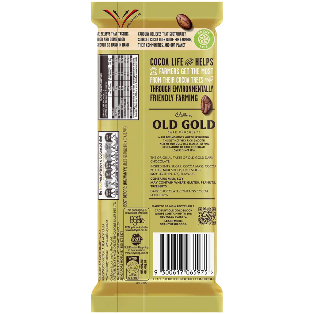 Cadbury Old Gold Original Chocolate Bar (Australia) - 6.34oz (180g)