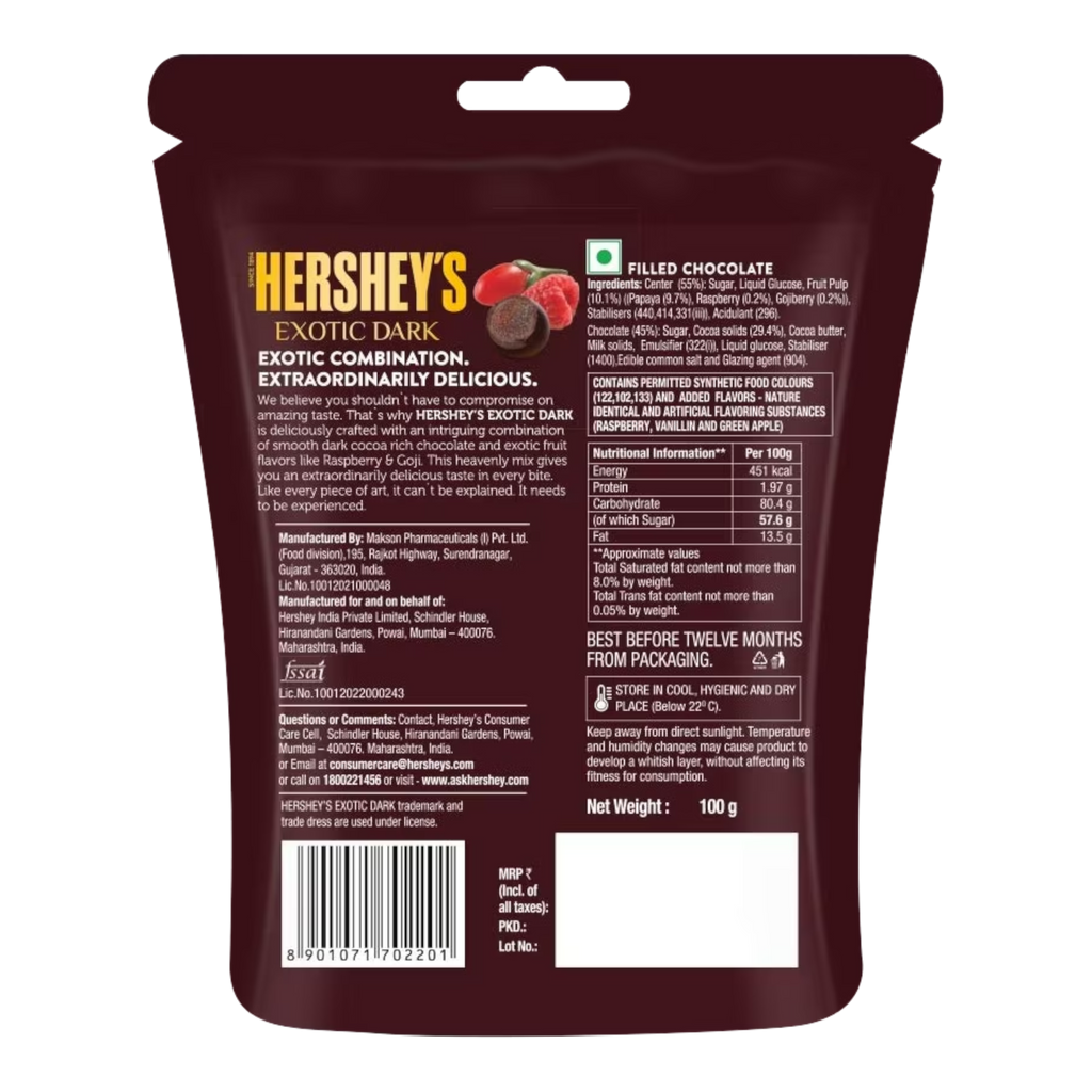 Hershey's Exotic Dark Raspberry & Goji Chocolate Bites (India) - 3.5oz (100g)