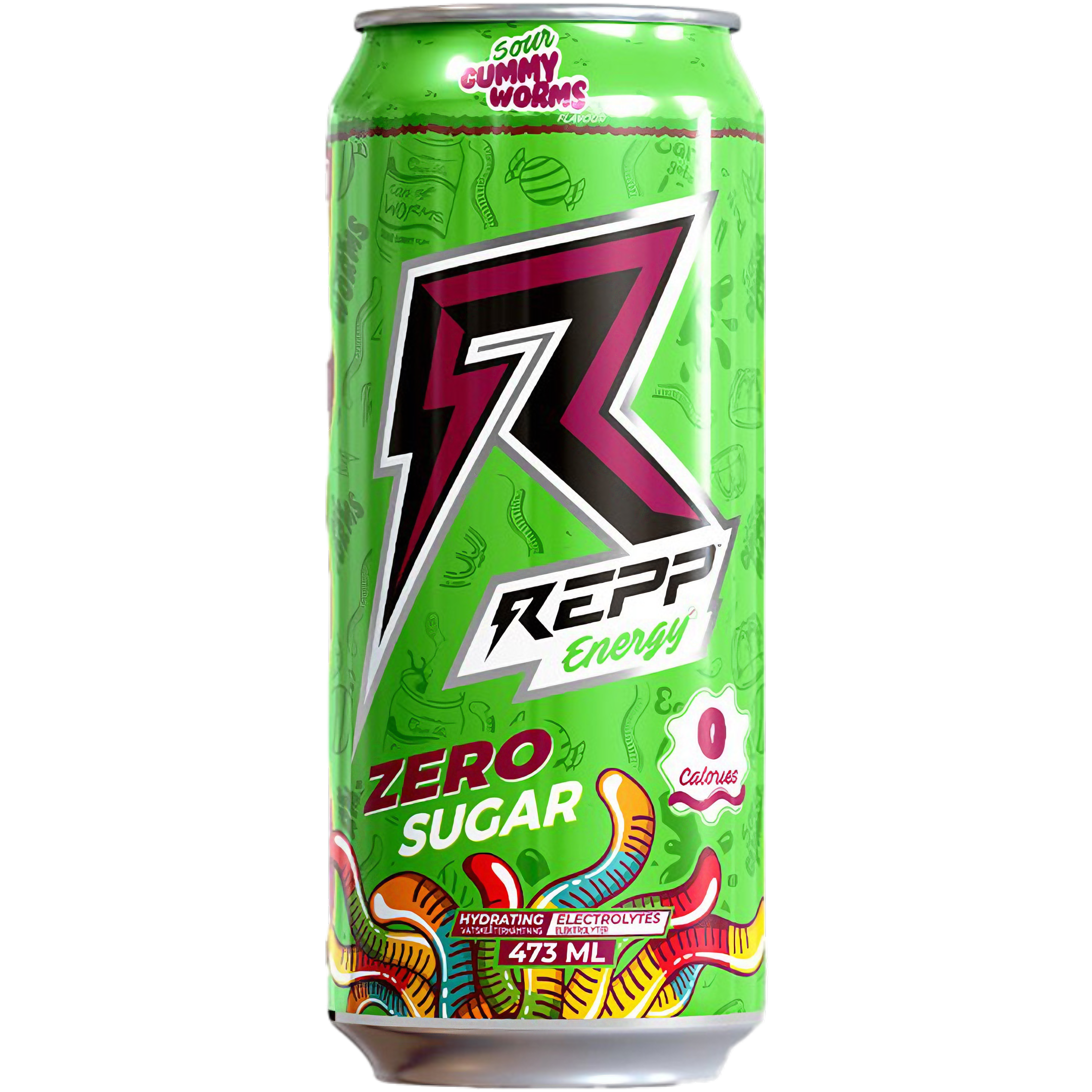 REPP (RAZE) Energy Sour Gummy Worms Zero Sugar Energy Drink (Swedish) - 16fl.oz (473ml)