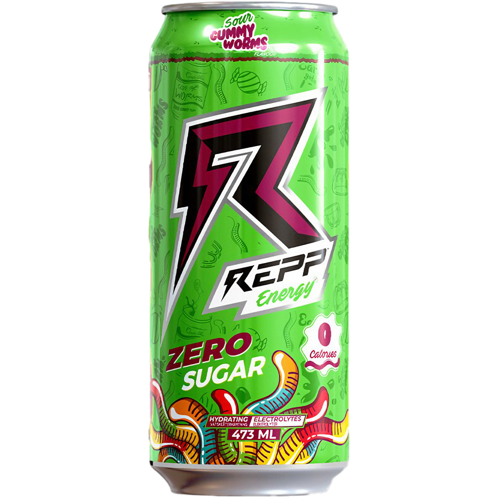 REPP (RAZE) Energy Sour Gummy Worms Zero Sugar Energy Drink (Swedish) - 16fl.oz (473ml)