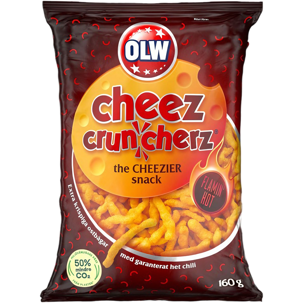 OLW Cheez Cruncherz Flamin' Hot Chilli & Cheddar Family Bag (Sweden) - 5.6oz (160g)