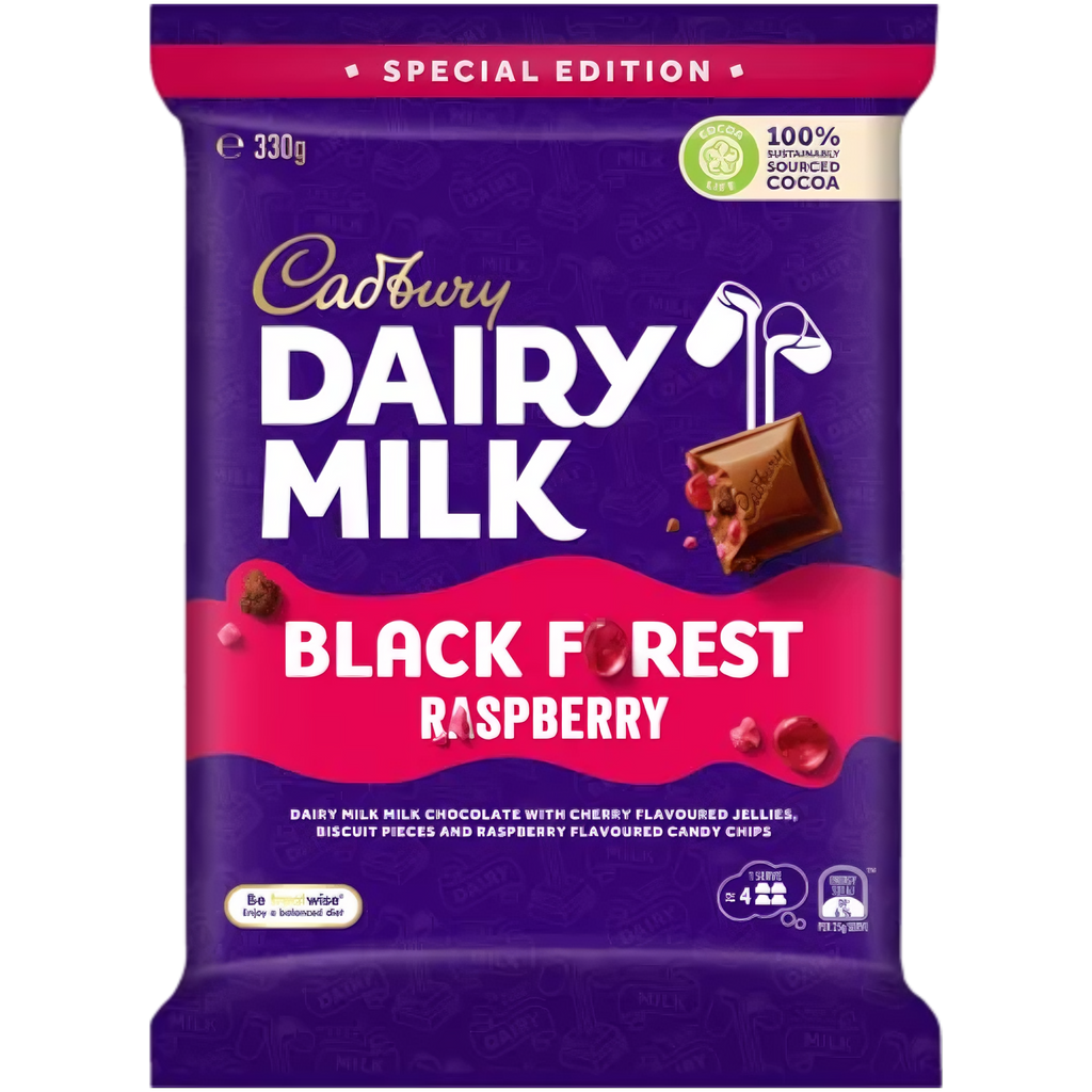 Cadbury Dairy Milk Black Forest Raspberry Large Chocolate Block (Australia) - 11.6oz (330g)