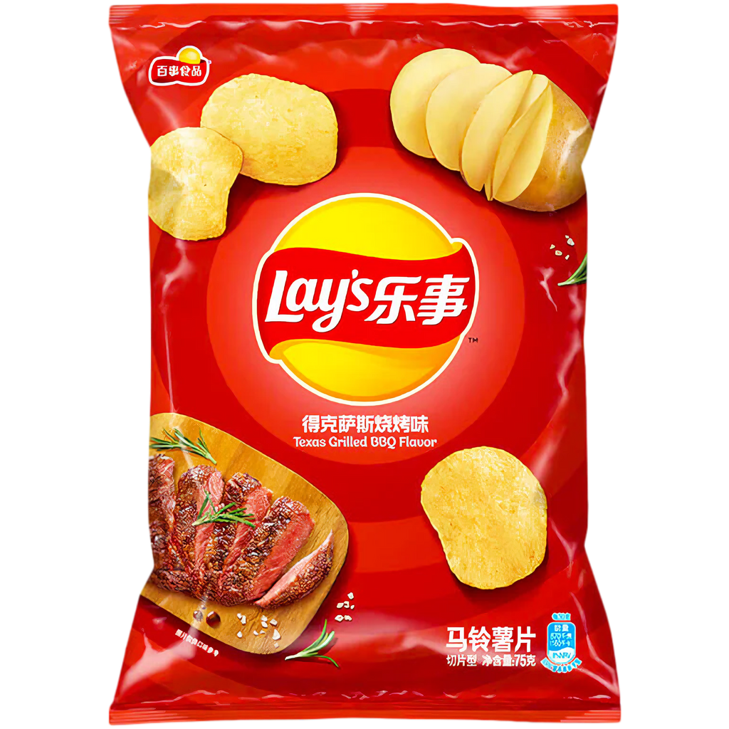 Lay's Texas Grilled BBQ Potato Crisps (China) - 2.47oz (70g)