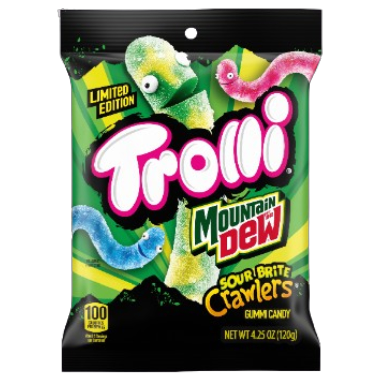 Trolli & Mountain Dew Sour Brite Crawlers Peg Bag LIMITED EDITION - 4.25oz (120g)