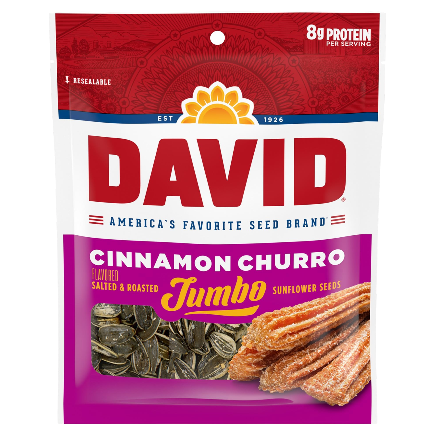 David's Jumbo Sunflower Seeds Cinnamon Churro Flavour - 5.25oz (149g)