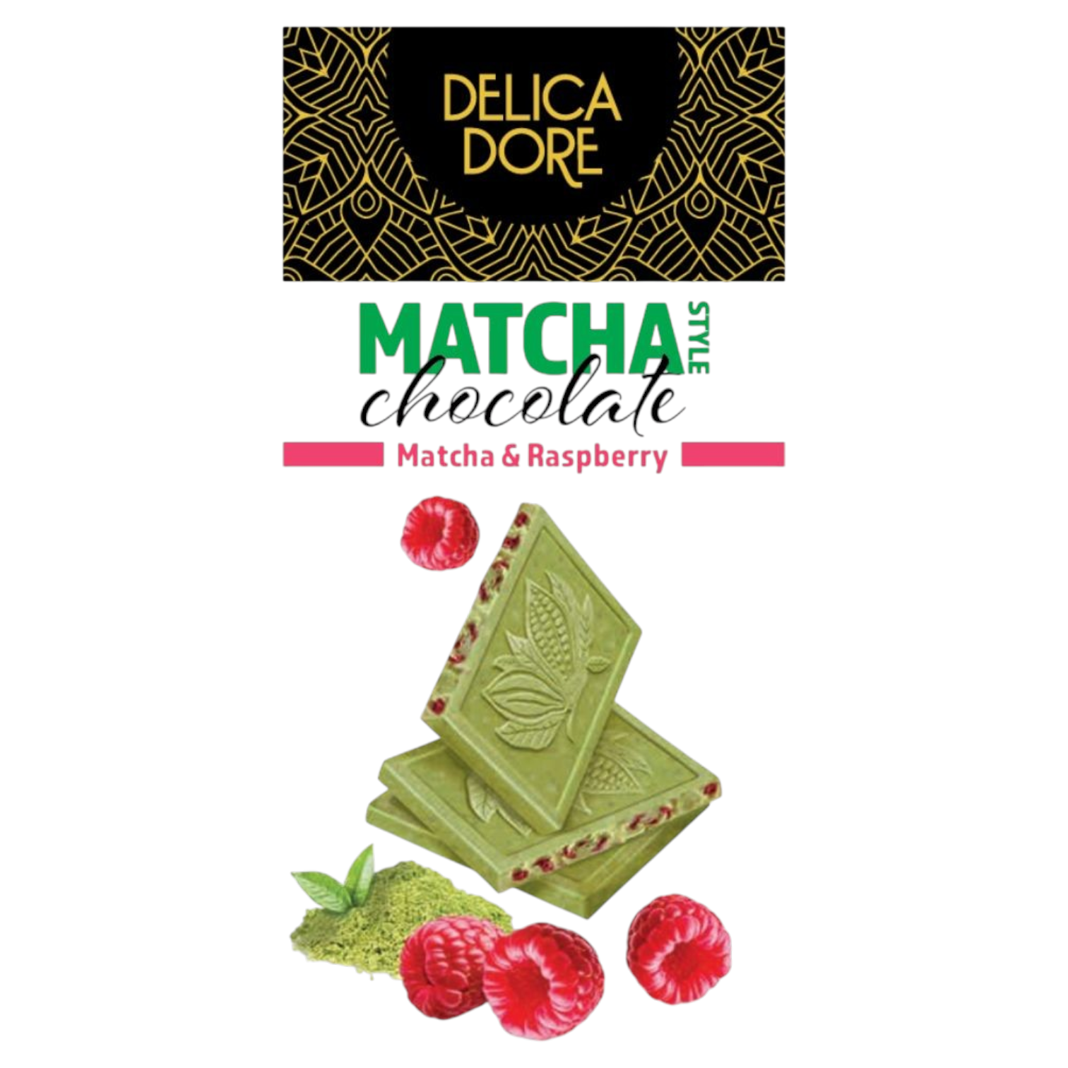 Delica Dore Matcha Style Chocolate Matcha & Raspberry - 3.18oz (90g)