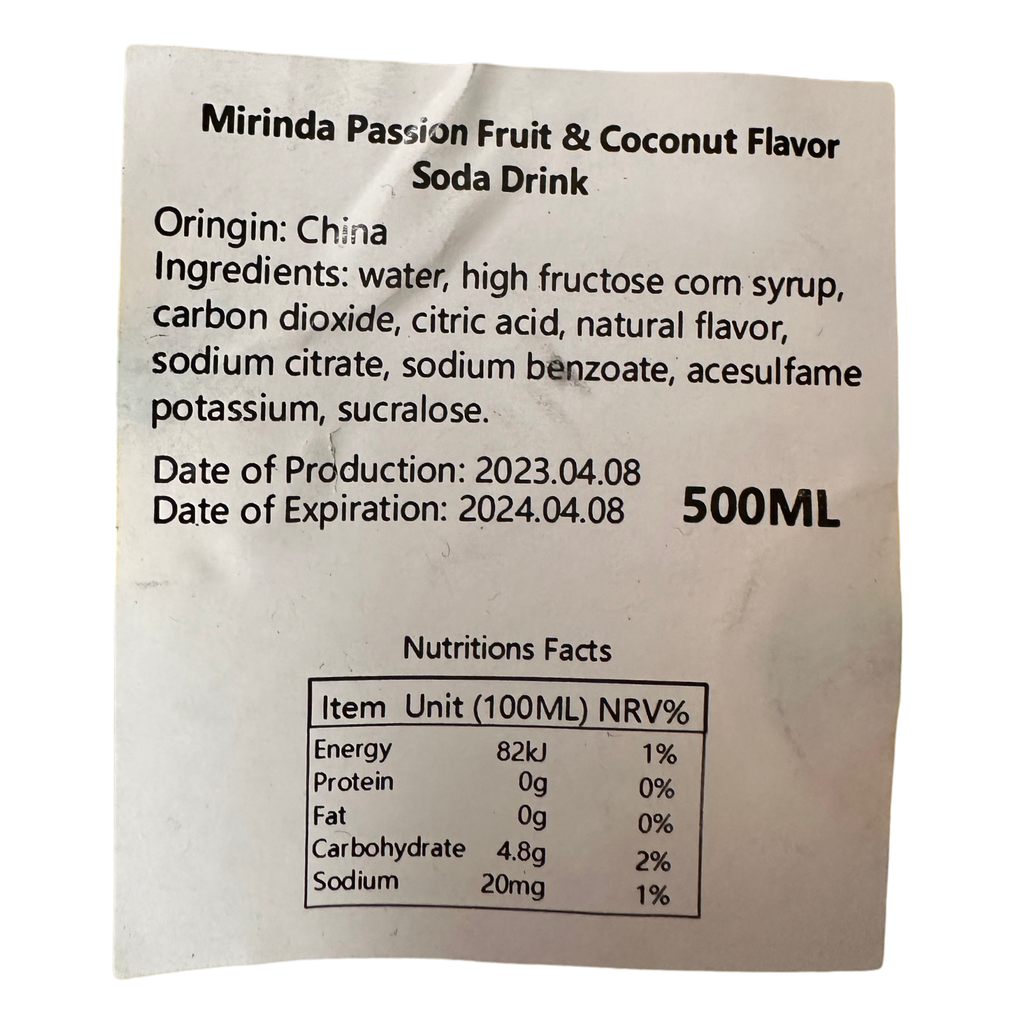 Mirinda Chinese Passionfruit Coconut Flavour (China) - 16.9fl.oz (500ml)