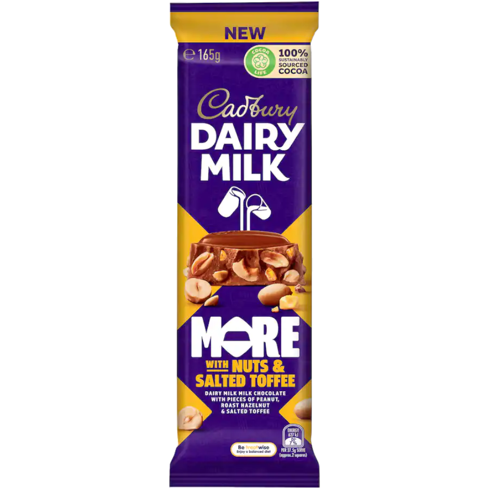 Cadbury Dairy Milk MORE With Nuts & Salted Toffee Chocolate Block (New Zealand) - 5.8oz (165g)