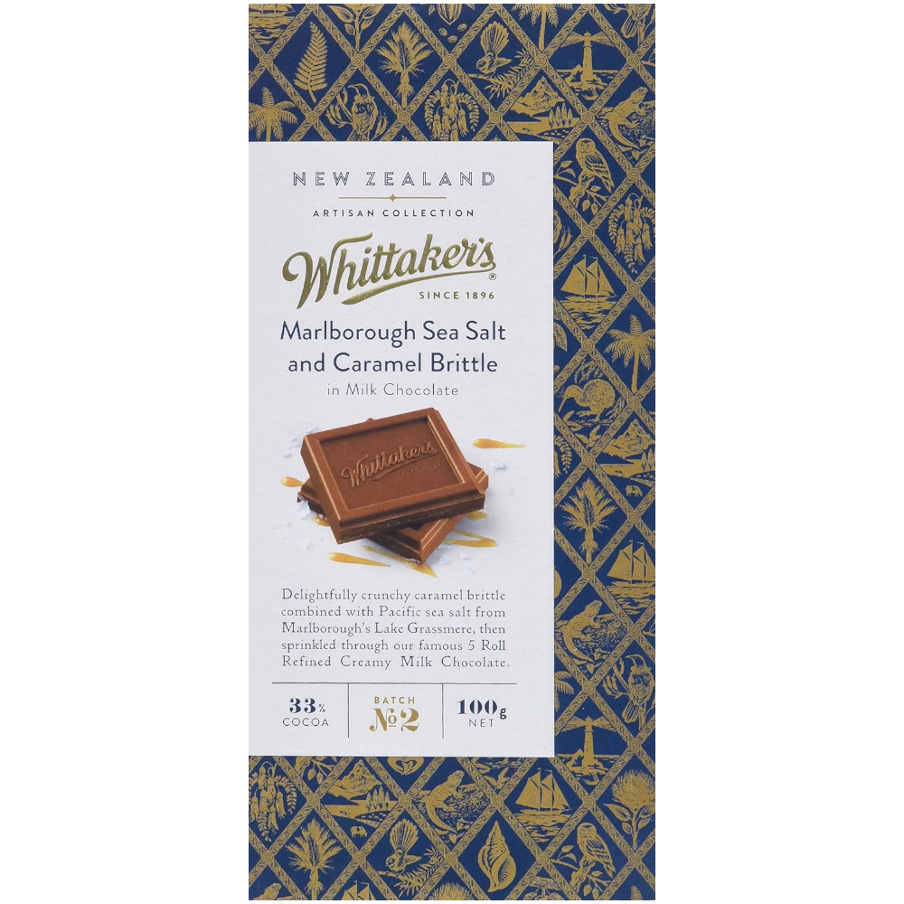 Whittaker's Artisan Marlborough Sea Salt and Caramel Brittle Chocolate Block (New Zealand) - 3.5oz (100g)