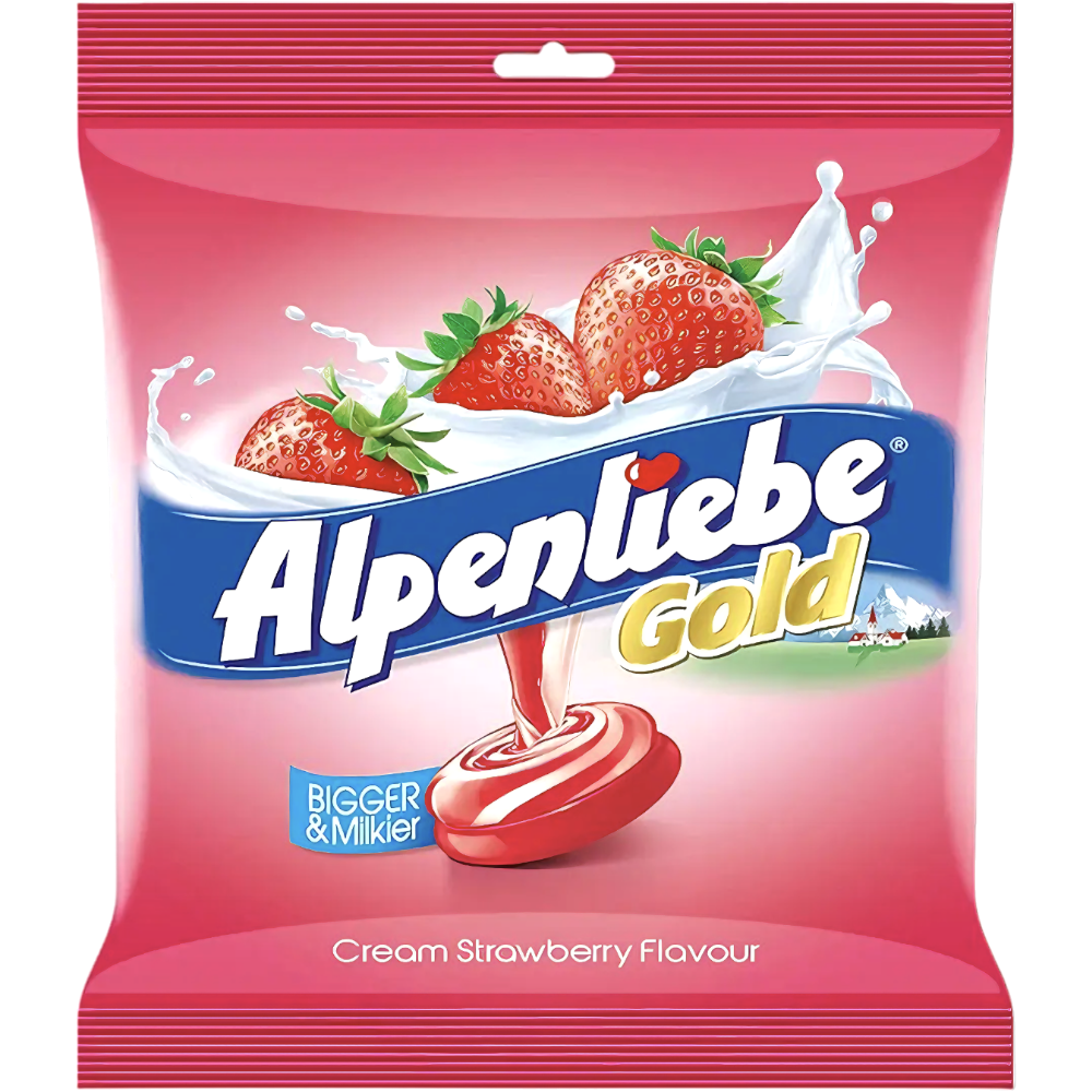 Alpenliebe Gold Strawberries & Cream Hard Candy (Campino Style) Peg Bag - 4.4oz (125g) BB 03/07/24