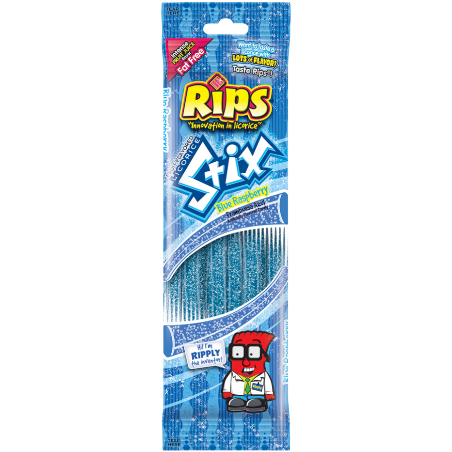 Blue Raspberry Stix Rips Stix Blue Raspberry Peg Bag - 1.76oz (50g) – Poppin Candy
