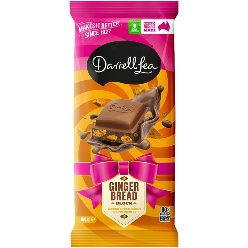 Darrell Lea Gingerbread Milk Chocolate Block Christmas Limited Edition (Australia) - 5.6oz (160g)