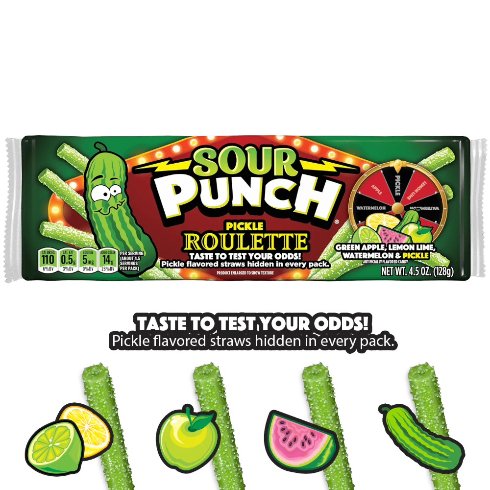 Sour Punch Pickle Roulette Straws Tray - 4.5oz (128g)