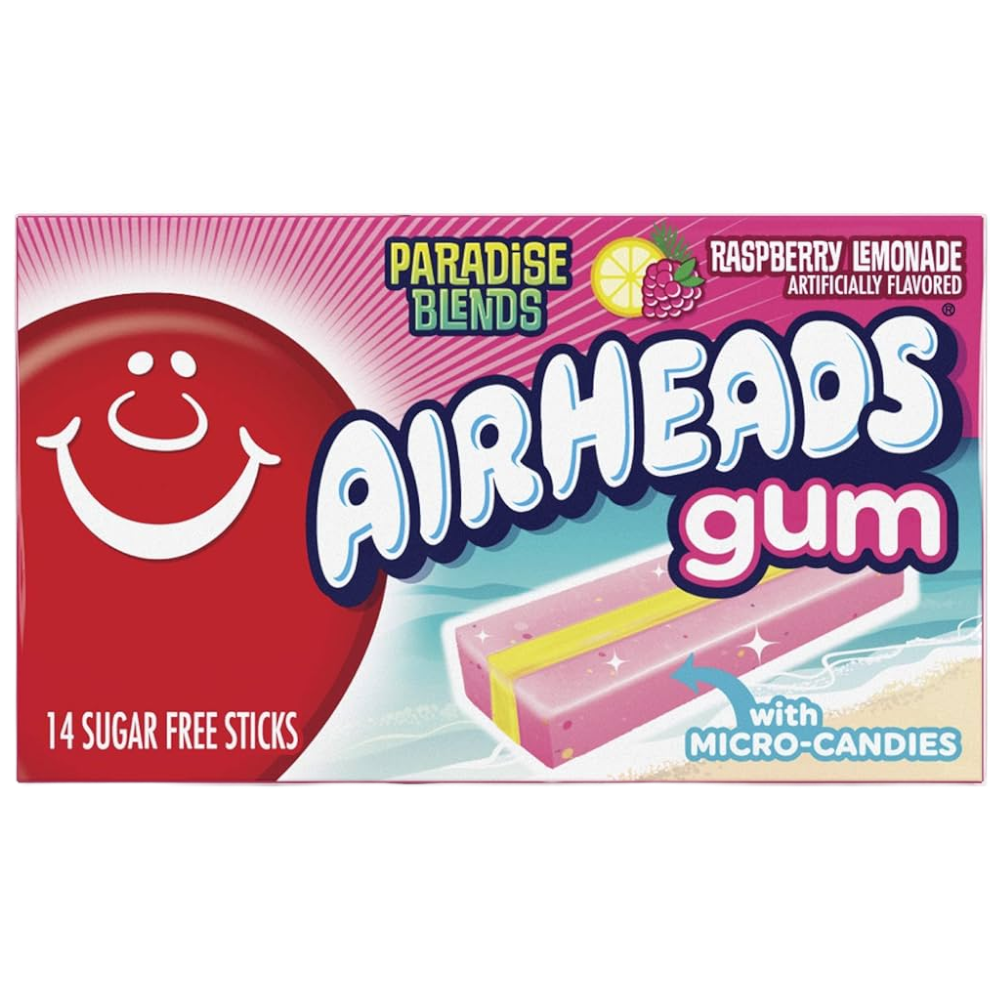 Airheads Paradise Blends Raspberry Lemonade Sugar Free Gum with Micro Candies - 14 Stick Pack